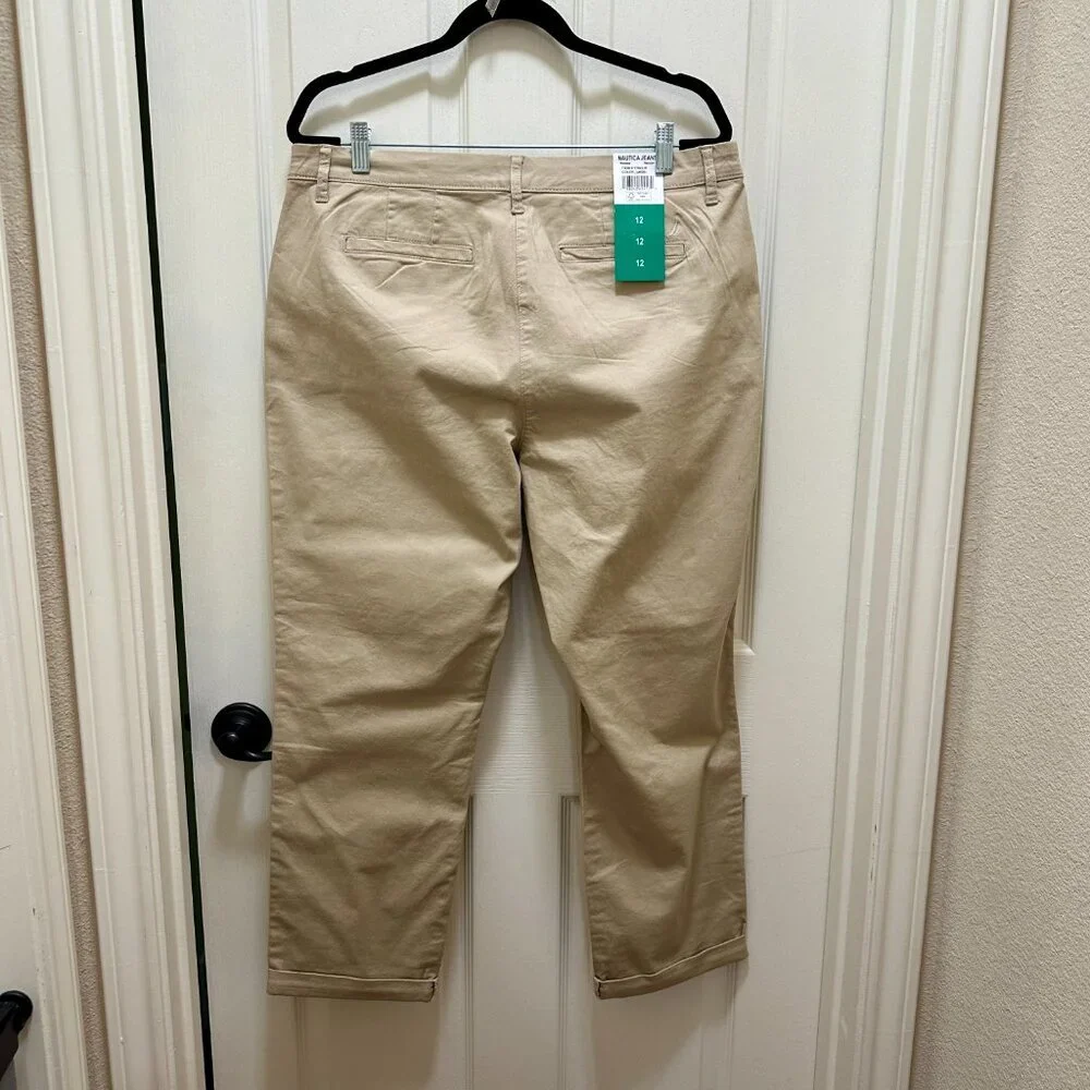 Nautica Jeans Women's Chino Pant Size 12 Khaki Stretch Relaxed Fit Ankle Length